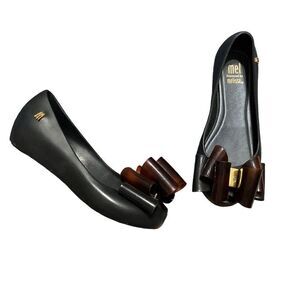 Mel Dreamed by Melissa Black Ballet Flat Tortious Shell Bow Size 12 Girls